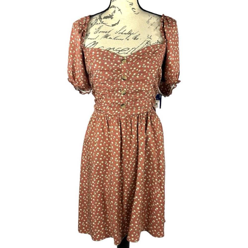 Arizona Jean Co Peasant Floral Mini Dress With Short Puff Balloon Sleeves